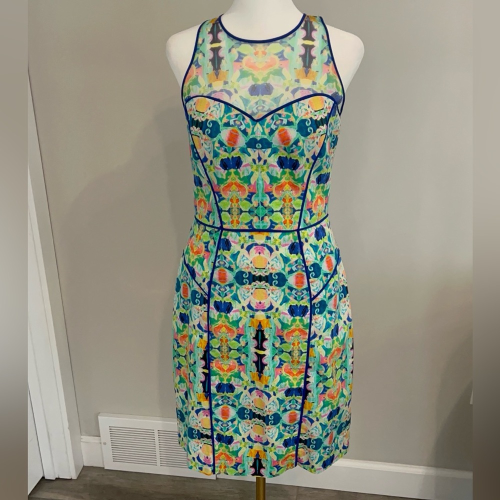 Milly Multi-Color Sheer Mesh Racer Back Dress. - Picture 16 of 16
